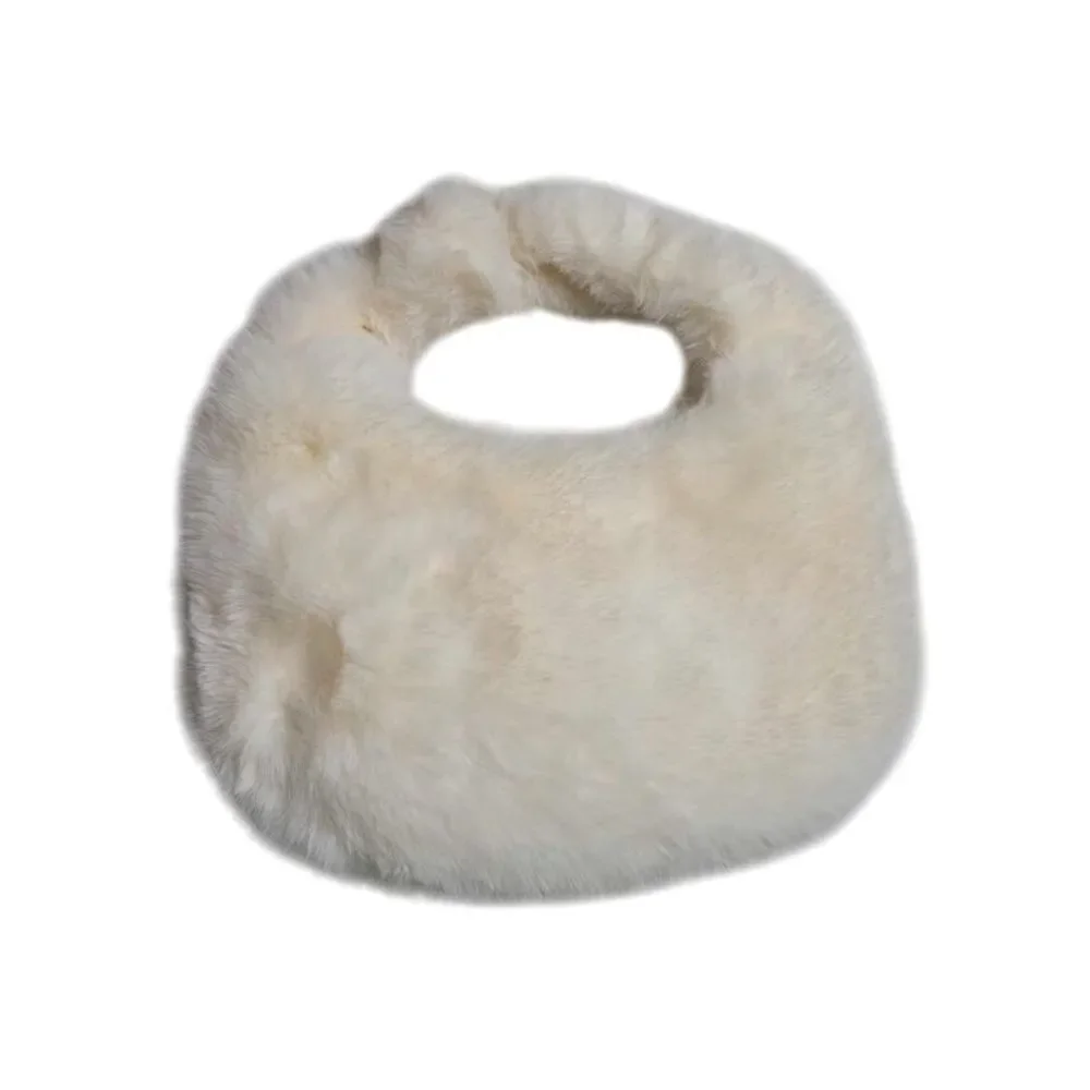 3582 Half Moon Faux Fur Handbag White